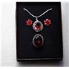 Image 1 : 16)  SILVER TONE WITH GARNET RED CZ