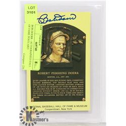BOB DOERR - AUTOGRAPHED HALL OF FAME POSTCARD