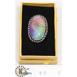 #29-RAINBOW SOLAR QUARTZ GEMSTONE RING/SIZE 8