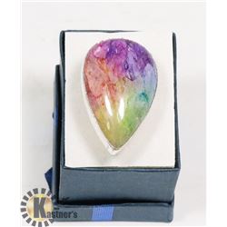 #34-RAINBOW SOLAR QUARTZ GEMSTONE RING/SIZE 7