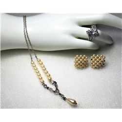 13)  SUITE OF SILVER TONE, PEARL AND