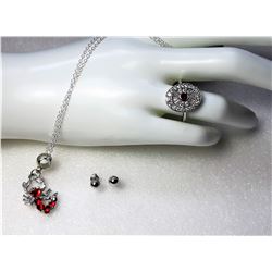 14)  SILVER TONE WITH RED CRYSTAL