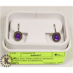 STERLING PHILIGREE DESIGN GEMSTONE EARRINGS