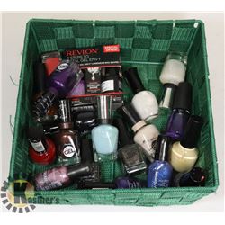 BASKET OF ASSORTED GEL AND REGULAR NAIL POLISHES