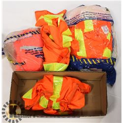 BOX OF ASSORTED SIZE HIGH VIS SAFETY VESTS AND