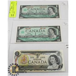 LOT OF 3 CANADIAN ONE DOLLAR BILLS