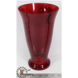 CRANBERRY COLORED GLASS VASE APPROX 12" TALL