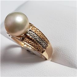 38) 14K ROSE & WHITE GOLD DIAMOND & PEARL RING,