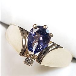 59) 14K YELLOW GOLD TANZANITE & DIAMOND RING,