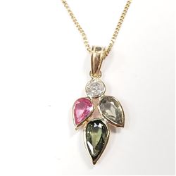 46) 14K YELLOW GOLD SAPPHIRE & DIAMOND PENDANT,