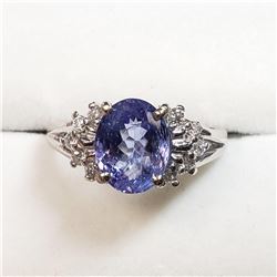 60) 14K WHITE GOLD TANZANITE & DIAMOND RING,