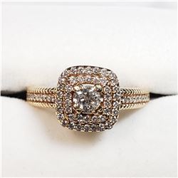 53) 14K YELLOW GOLD DIAMOND HALO RING,
