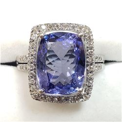42) 14K WHITE GOLD TANZANITE& DIAMOND RING,