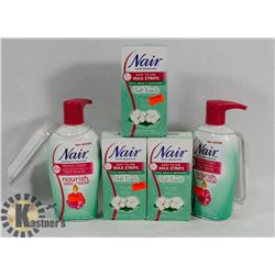 3 BOXES OF NAIR WAX STRIPS & 2 BOTTLES