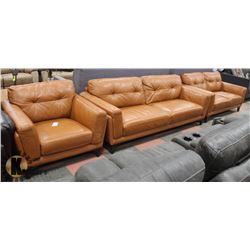 COGNAC BURNT ORANGE LEATHERETTE SOFA 85", LOVESEAT