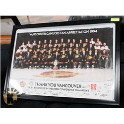 POSTER OF THE 1993-1994 VANCOUVER CANUCKS