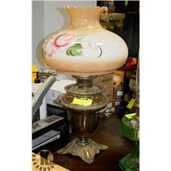 LARGE ORNATE 1800'S BRASS OIL LAMP WITH LAMP SHADE