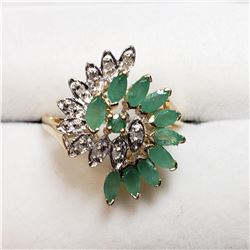 47) 10K YELLOW & WHITE GOLD EMERALD & DIAMOND RING