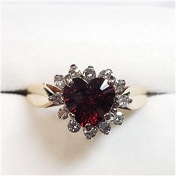 45) 14K WHITE & YELLOW GOLD GARNET & DIAMOND RING,