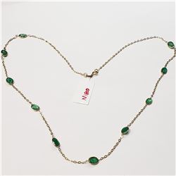 39) 10K YELLOW GOLD EMERALD NECKLACE,