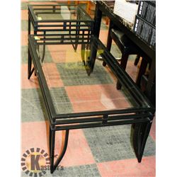 BLACK METAL & GLASS COFFEE TABLE & SIDE
