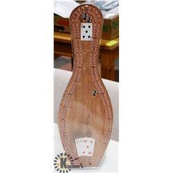 VINTAGE WOOD BOWLING PIN CRIBBAGE BOARD, ENCASED