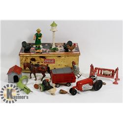 ESTATE TIN FULL OF 1950'S FARM TOYS