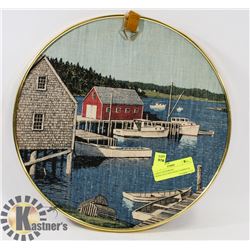 LARGE HANDMAKE CROSS-STITCHED BOAT HARBOUR