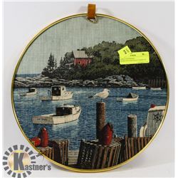 LARGE HANDMAKE CROSS-STITCHED BOAT HARBOUR