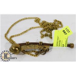 ANTIQUE BRASS COPPER HEARING AID WITH CHAIN
