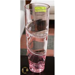 PINK SWIRL ART GLASS VASE, 14" TALL