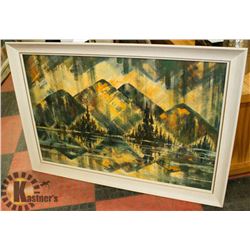 FRAMED VINTAGE PAINTING MOUNTAIN SCENE