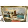 Image 1 : FRAMED VINTAGE PAINTING BOATS ON THE WATER