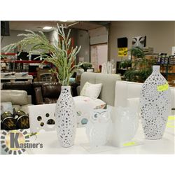 SHOWHOME PAIR OF VASES & OWL BOOKENDS