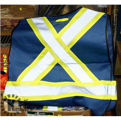 BOX OF HIGH VIS.  BLUE AND YELLOW SAFETY VESTS