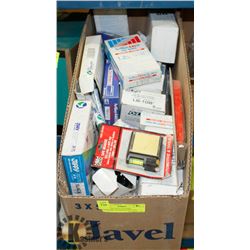 ASSORTED BOX OF ITEMS, MARKERS, PACKAGE OPENERS