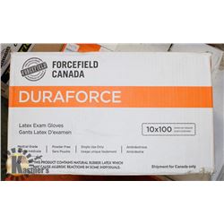CASE OF DURAFORCE LATEX EXAM GLOVES, POWDER FREE