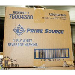 CASE OF PRIME SOURCE 1 PLY WHITE BEVERAGE NAPKINS