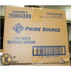 CASE OF PRIME SOURCE 1 PLY WHITE BEVERAGE NAPKINS