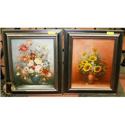 LOT OF 2 FLORAL SIGNED FRAMED PICTURES