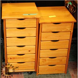 LOT OF 2 WOOD 6 DRAWER END TABLES
