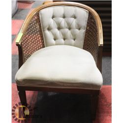 VINTAGE WOOD, FABRIC & WICKER CHAIR