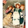 Image 1 : TOTE OF ASSORTED PORCELAIN DOLLS WITH STANDS