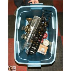 TOTE OF ASSORTED CANDLES & HOLDERS