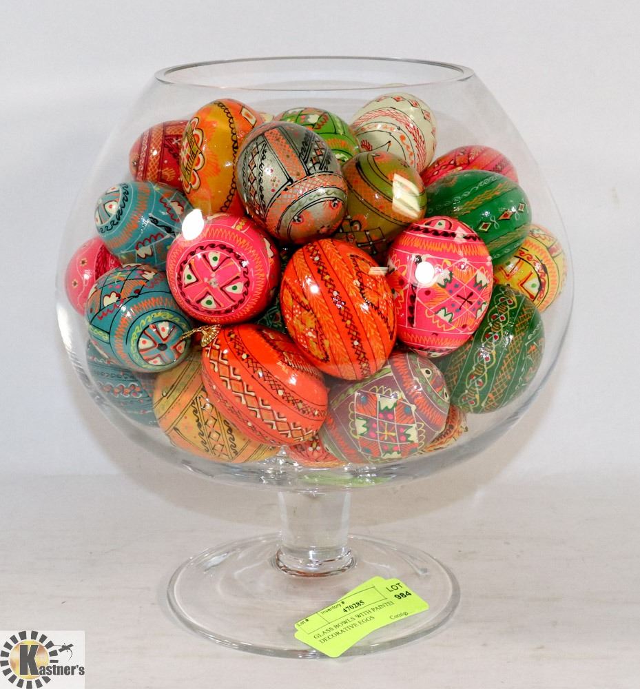 GLASS BOWLS WITH PAINTED DECORATIVE EGGS Kastner Auctions