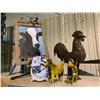 Image 1 : LOT OF ANIMAL DECOR INCLUDING ; COW PICTURE, ROOSTER, PAIR OF METAL DOGS & CLOCK