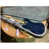 Image 2 : BLUE FENDER SQUIER BULLET ELECTRIC GUITAR WITH HARDSHELL TEAR DROP CASE ( NEEDS REPAIR )
