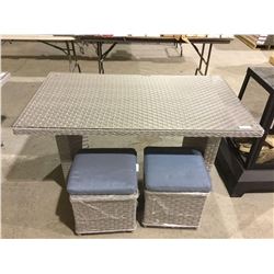 Outdoor Patio Set - One Table and Two Ottomans w/ Cushions