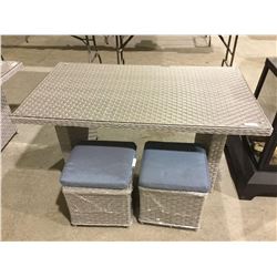 Outdoor Patio Set - One Table and Two Ottomans w/ Cushions
