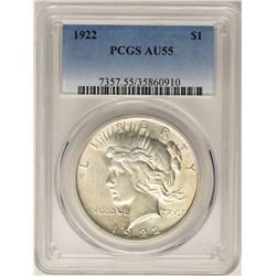 1922 $1 Peace Silver Dollar Coin PCGS AU55